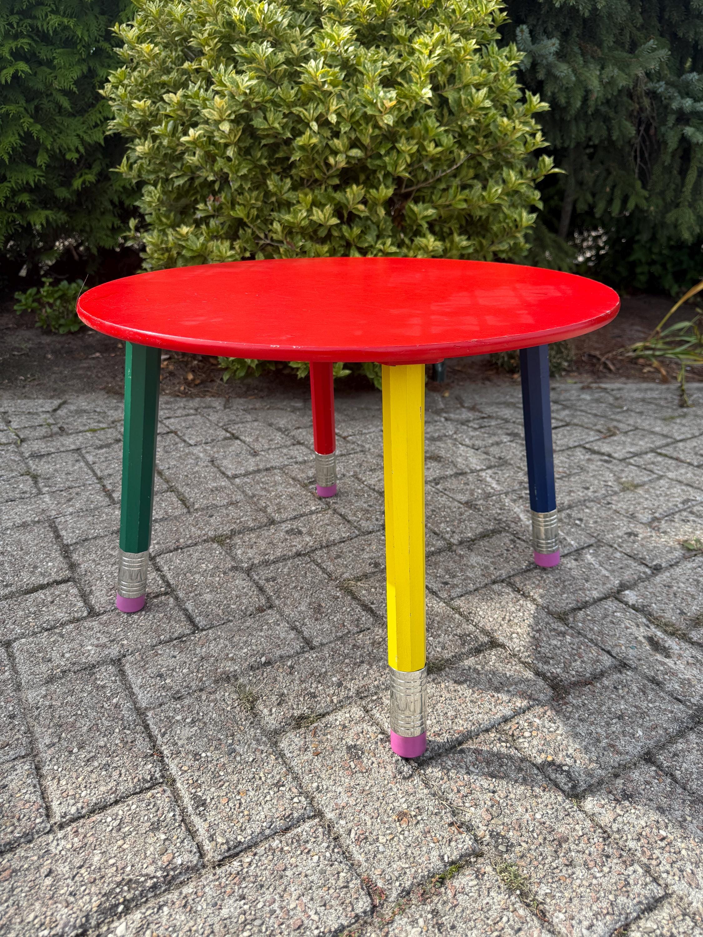 Vintage Wooden Pencil Table, Colorful Kids Desk Table, Mid Century