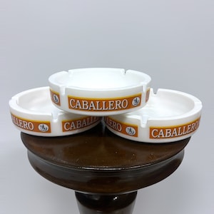 1 of 3 Vintage Opal Ashtrays, Caballero Tobacco Brand, Mancave Decor Gifts, Fathersday Present, Retro Barware