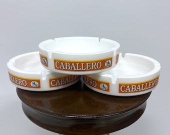 1 of 3 Vintage Opal Ashtrays, Caballero Tobacco Brand, Mancave Decor Gifts, Fathersday Present, Retro Barware