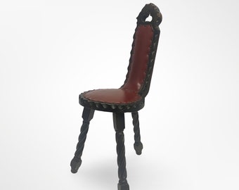 Mid-Century Brutalist Chair, Wooden Design Leather Seating, 1970s Interior Decoration, Vintage Interior Gift Ideas