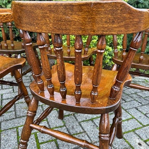 1 of 5 Farmhouse Style Chairs, Kitchen Dining Room Chair, Windsor Captains Seat Design, Wooden Lacquered Details image 5