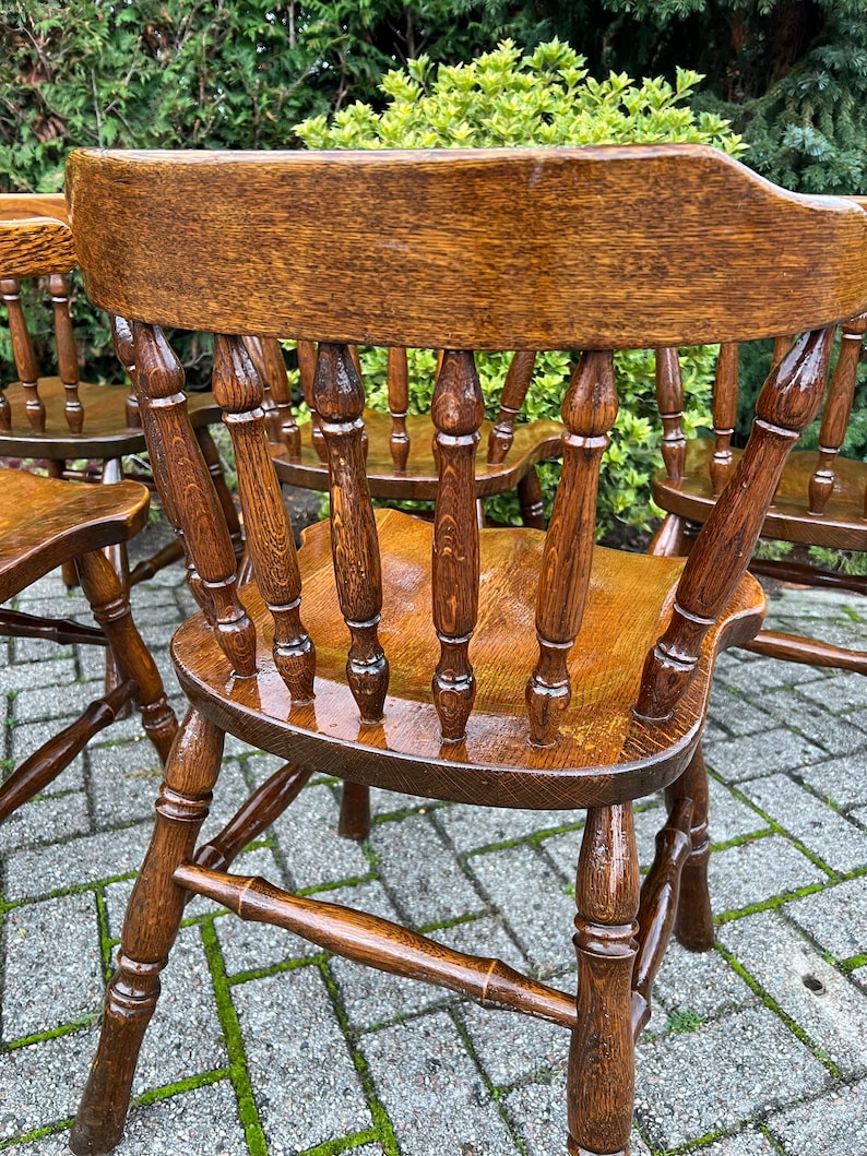 1 of 5 Farmhouse Style Chairs, Kitchen Dining Room Chair, Windsor Captains Seat Design, Wooden Lacquered Details image 5