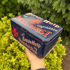 Vintage Dutch First Aid Tin, H&Co Verbandkist, Blue Metal Emergency Box, Eerste Hulp bij Ongelukken Collectible Storage Tin
