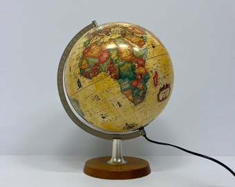 Vintage Illuminated Globe, 1990s Made In Denmark, Planet Earth Lamp, World Wide Map, Educational Office Desk Globe