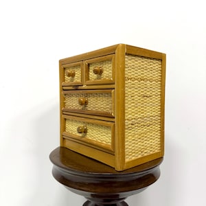 Vintage Wooden Jewelry Box, Rattan Storage Organizer, Handcrafted Accessories Box for Phones, Keys, Unique Home Decor Piece