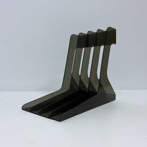 Grey Plexiglass LP Holder, Vintage Vinyl Record Holder Rack, Space Age Design, Mid Century Music Storage, Transparent Smoked Grey