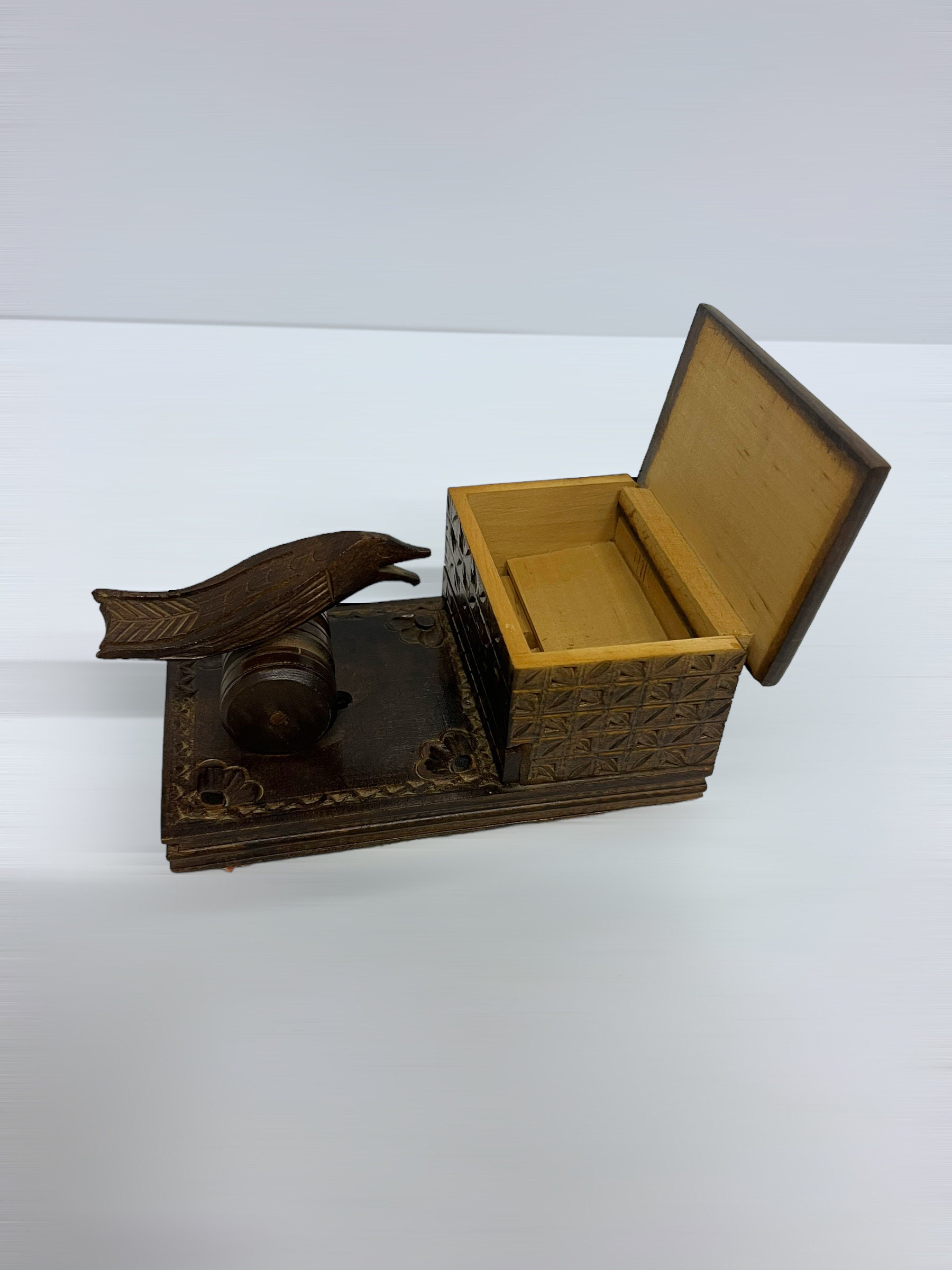 Vintage Bird Cigarettes Dispenser Hand Carved Detailed Box Etsy