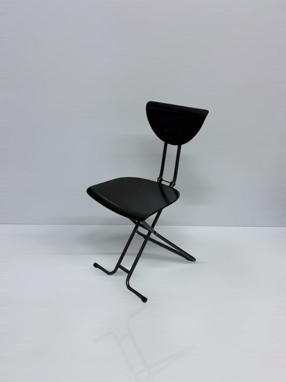 1980s Postmodern Folding Chair, Black Wood & Steel Design, Office 
