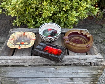 Various Vintage Ceramic and Glazed Ashtrays, Fat Lava Style, Made in West Germany and Holland, Homebar Man Cave Barware, Holiday Gift Ideas