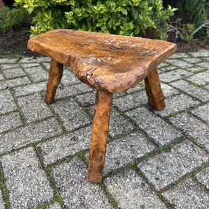 Brutalist Plant Table, Seventies Vintage Side Table, Natural Wood Hand Carved, Natural Colors Interior, Mid Century Furniture