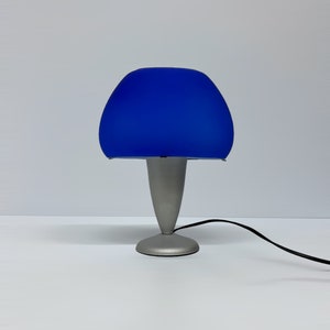 Vintage 1990s Dutch Design Table Lamp, Blue Glass Shade, Postmodern Space Age Decor, Retro Desk Lamp, Hema Amsterdam Home Lighting