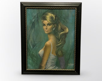 Vintage Lou Shabner Painting, Ursula Pin Up Model, Framed Painting, Interior Gift Idea, 1960s Artwork