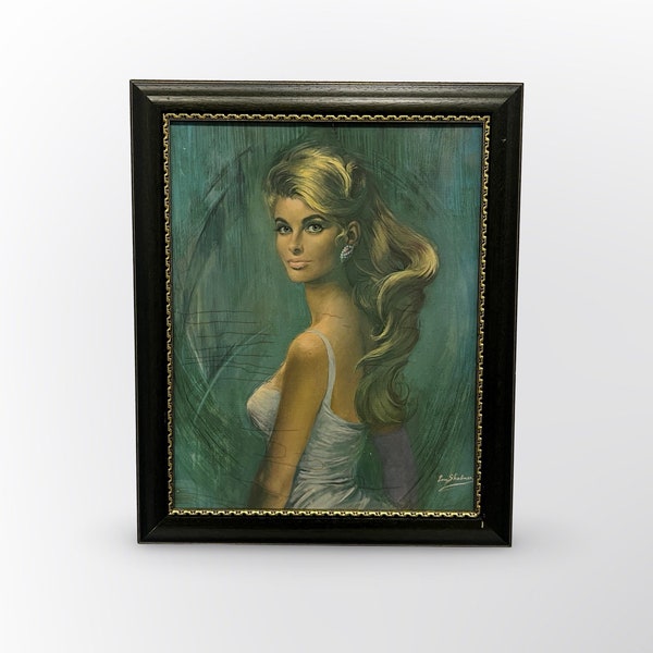 Vintage Lou Shabner Painting, Ursula Pin Up Model, Framed Painting, Interior Gift Idea, 1960s Artwork