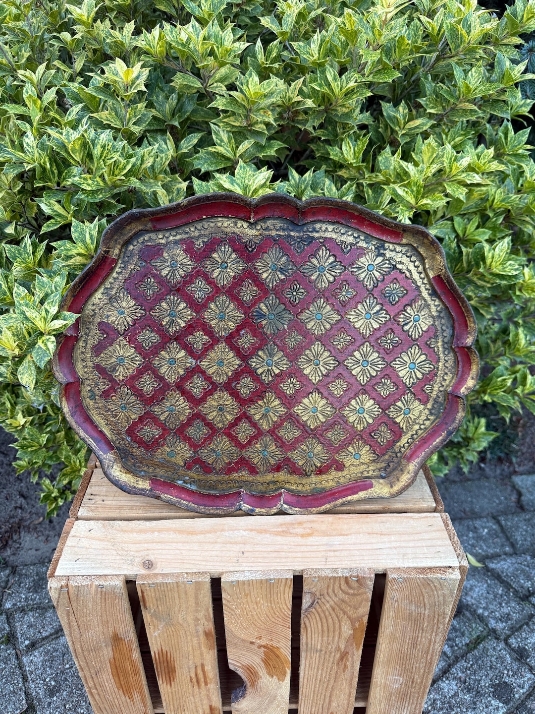 Vintage Italian Florentine Tray, Red and Gold Toleware Serving Tray ...