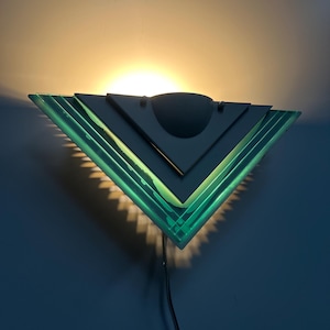 Vintage Postmodern Wall Lamp, Triangle Shaped Scone, Art Deco Design Interior, Metal and Plexiglass, Memphis Milano Style