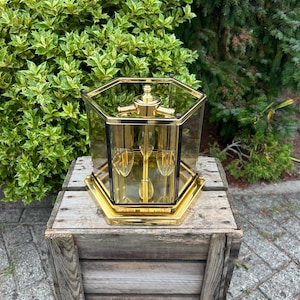 Vintage Brass and Glass Ceiling Light, 1980s Hexagon Flush Mount Fixture, Hollywood Regency Gold Lamp, Glam Interior Lighting