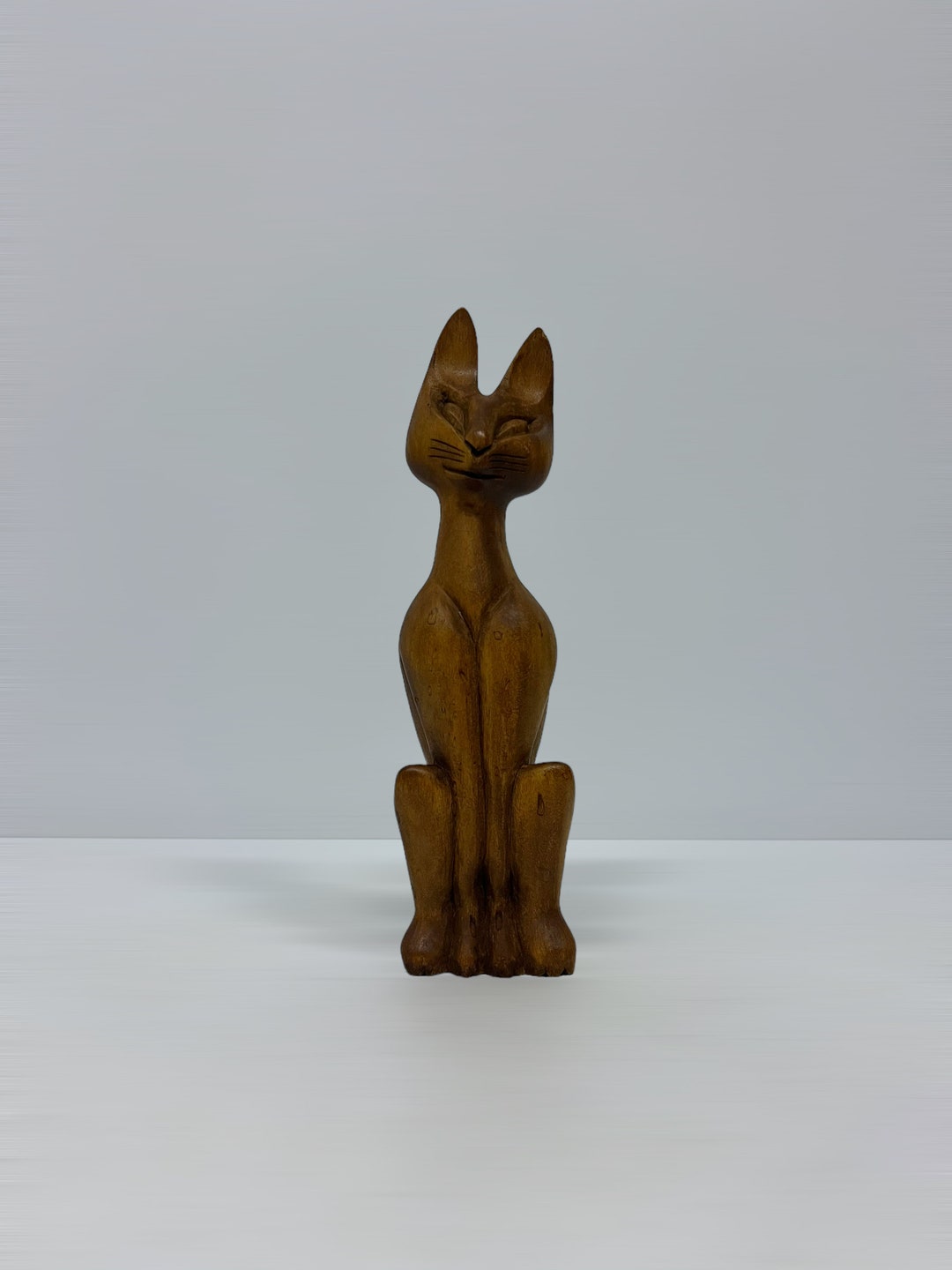 Vintage Wooden Cat Statue Mid Century Home Deco Farmhouse Etsy