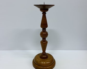 Vintage Wooden Candleholder, Tall Candlelight Pedestal, Farmhouse Interior Style, Elegant Furniture Pillar