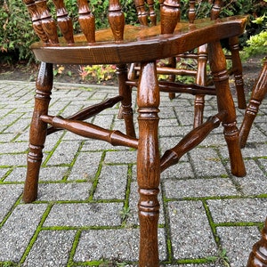 1 of 5 Farmhouse Style Chairs, Kitchen Dining Room Chair, Windsor Captains Seat Design, Wooden Lacquered Details image 6