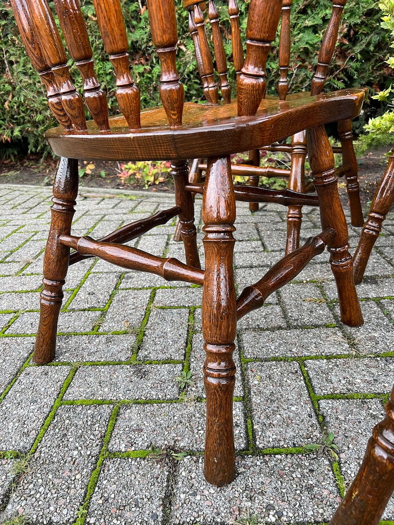 1 of 5 Farmhouse Style Chairs, Kitchen Dining Room Chair, Windsor Captains Seat Design, Wooden Lacquered Details image 6