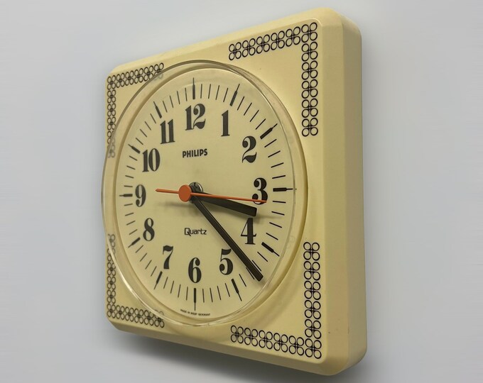 Vintage Kitchen Clock, Seventies Wall Clock, Philips Design, Mid