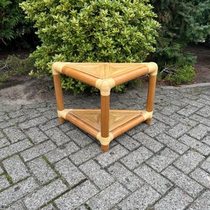 Vintage Bamboo Corner Table, Triangle Shaped Side Table, Wooden Furniture, Tiki Style Interior, Eclectic Home Ideas