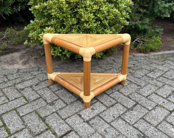 Vintage Bamboo Corner Table, Triangle Shaped Side Table, Wooden Furniture, Tiki Style Interior, Eclectic Home Ideas