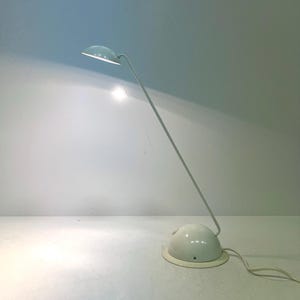 Vintage White Desk Lamp, Postmodern Design, Adjustable Neck, Happy Light, Bankers Notary Office Desk Lamp, Space Age Era
