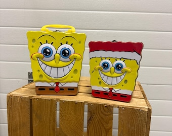 Vintage SpongeBob SquarePants Metal Storage Tins, Nickelodeon Cartoon Character Lunchboxes Collectibles