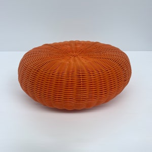 Vintage IKEA Woven Hocker, Autumn orange Colored, Plastics and Metal Design, Round Shaped Ottman Pouf, 1990s Scandinavian Design