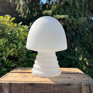Vintage Mushroom Table Lamp, Peill & Putzler Style, White Speckled Glass Light, Mid Century Modern Lighting, 1970s MCM Decor