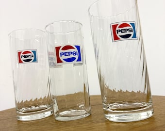 Set of 3 Vintage Pepsi Glasses, Retro Barware, Classic Soda Glasses, Man Cave Decor, Collectible Beverage Glass Set, Nostalgic Gift Ideas