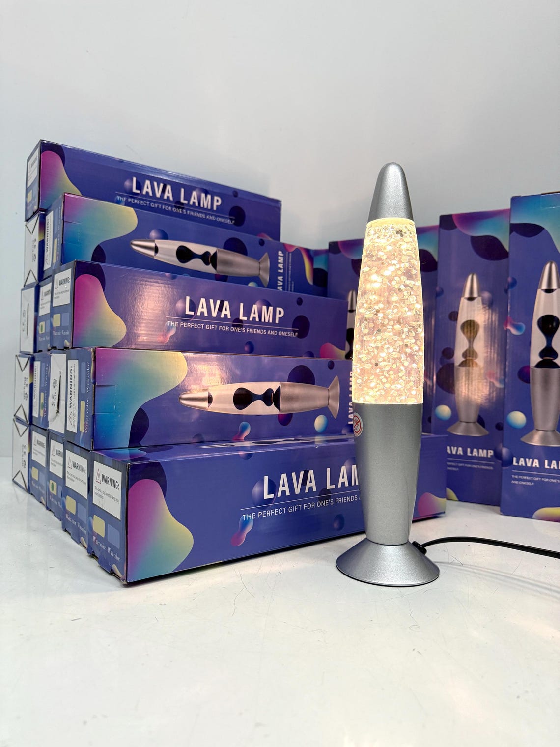 Vintage Glitter Lava Lamp, 1990s Rocket Table Lamp, New Old Stock, photo 3 sur 5