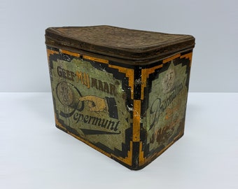 Vintage Metal Storage Box, JTS Peppermint Store Display Crate, Old Home Decoration, Antique Gift Ideas