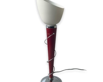 Vintage Postmodern Table Lamp, White Glass Shade, Torch Shape, 1980s Hema Amsterdam Light, Art Deco Inspired Interior Lighting