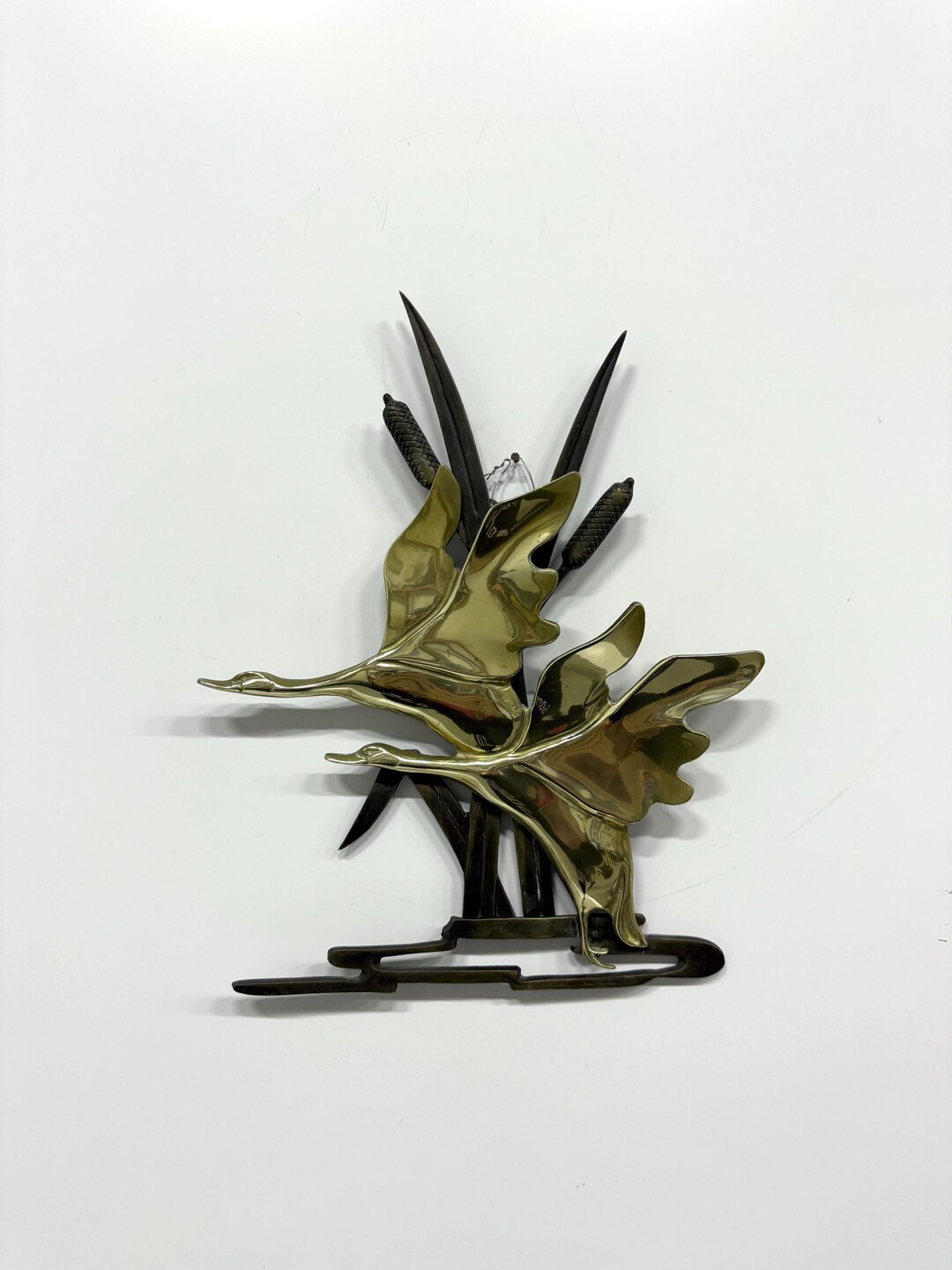 Vintage Brass Geese Wall Art, Mid-century Modern Flying Birds in Reeds ...