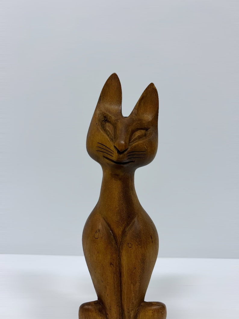 Vintage Wooden Cat Statue Mid Century Home Deco Farmhouse Etsy