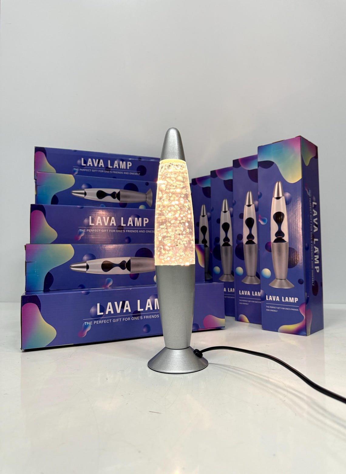 Vintage Glitter Lava Lamp, 1990s Rocket Table Lamp, New Old Stock, photo 1 sur 5
