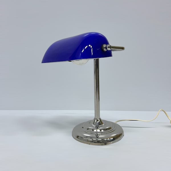 Vintage IKEA Bankers Notary Lamp, Early 2000s Desk Lamp, Blue Glass Design, Classic Home Office Interior Gift, Used Condition