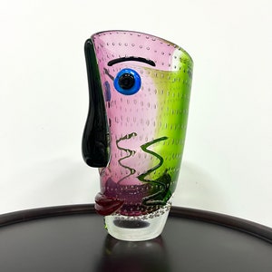 Vintage Murano Glass Vase, Postmodern Design Face Vase, Memphis Milano Style, Colorful Glass Home Decor Gift