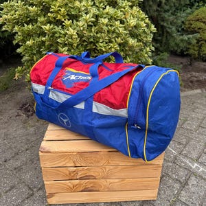Vintage Mercedes-Benz Actros Bag, 1990s Duffel, Red Blue Yellow Gym Bag, Rare Collectible, Trucking Gift, Racing Travel Holdall
