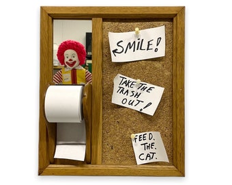 CLEARANCE SALE Cute Vintage Wall Organizer Message Bulletin Board and Mirror - Groceries List Pictures Board