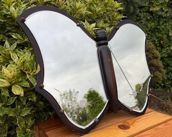 Mid Century Butterfly Mirror, Wooden Wall Mirror, Art Deco Design, Art Nouveau Style, Vintage Flower Shaped Mirror