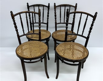 1 of 4 Thonet Inspired Bistro Chair, Bentwood Design Cafe Chairs, Webbing Seat, Farmhouse Style Furniture