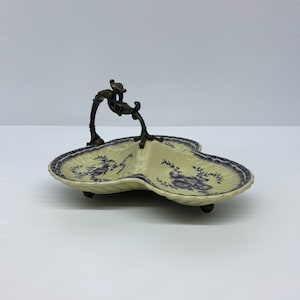 Vintage Wong Lee Tray, Chinese Porcelain Basket, Copper Dragon Handle, Candy Chocolate Tray, Rare Mid Century Find