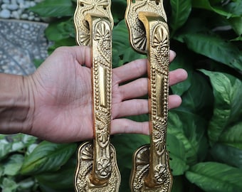 Pair / 2 pcs - 12&quot; Vintage Classic Brass Handle Knob Pull - OLD Antique Classic Style Door Knob  pulls gold Colour - main entry door