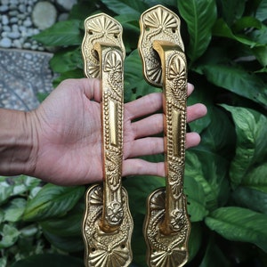 Pair / 2 pcs - 12" Vintage Classic Brass Handle Knob Pull - OLD Antique Classic Style Door Knob  pulls gold Colour - main entry door