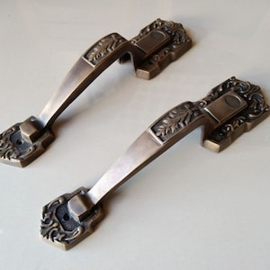 Pair / 2 pcs - Vintage Solid Brass Door Knob Pull - Antique Ethnic Traditional Hand  PLat Style Door Knob