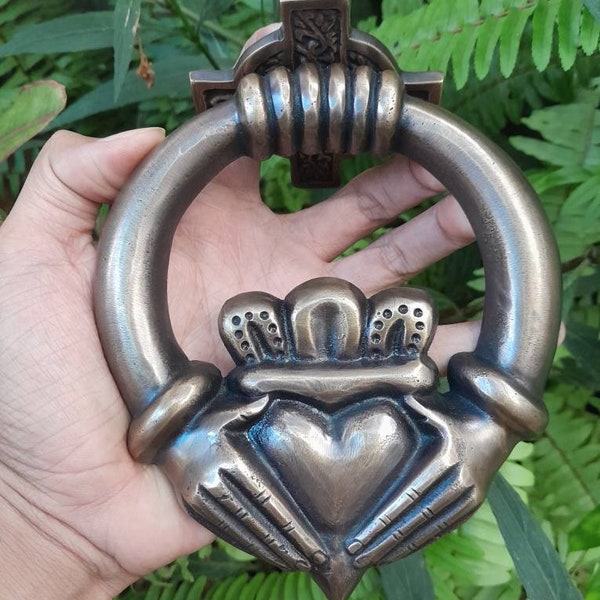 Antique Solid Brass Claddagh Door Knocker, Valentine Gift