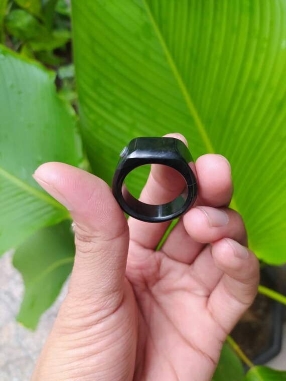 Handmade Original Black Jade Ring Stone Flat at Top Etsy Australia